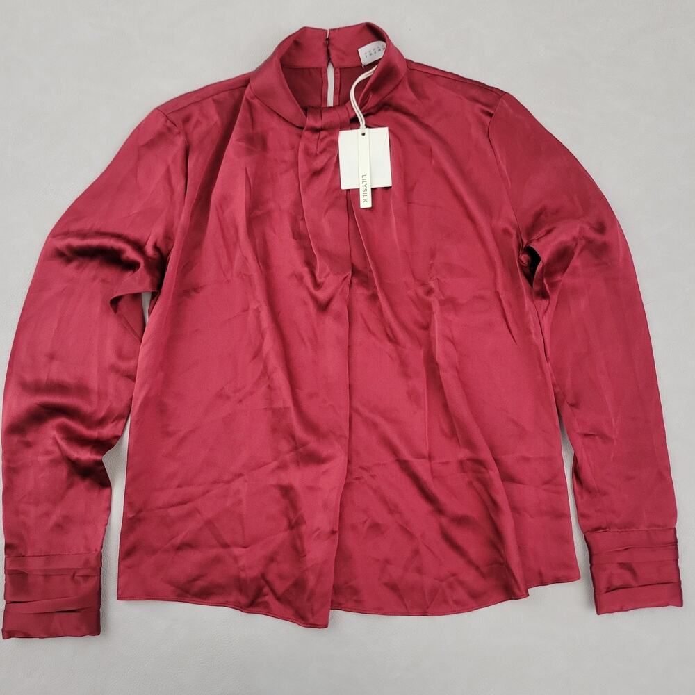 Lilly Silk 100 % Mulberry Silk Blouse Satin Red Size 2 US Womens Luxury